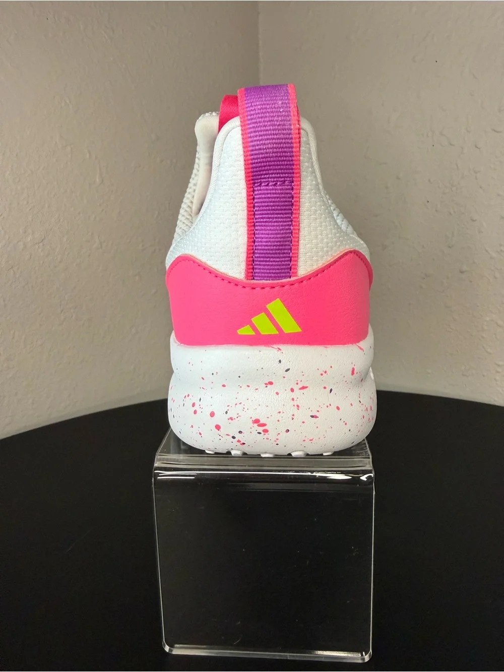 adidas Kids White Sneakers with Hot Pink and Yellow Accents